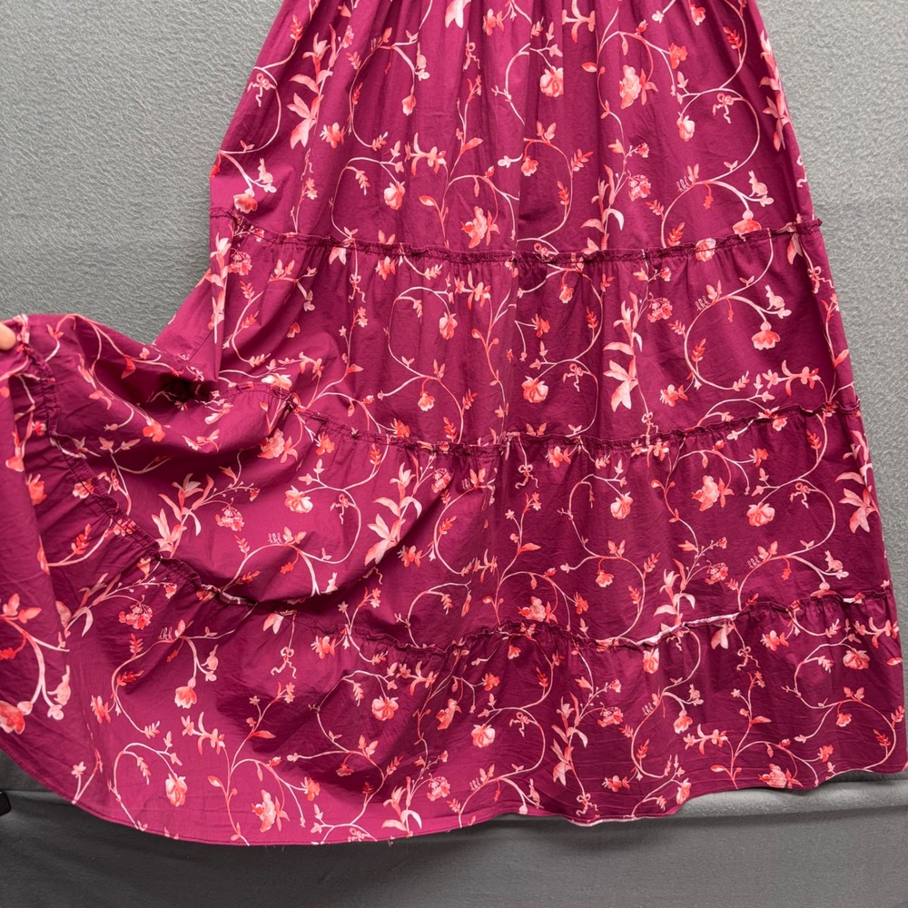 Hill House Home The Ellie Nap Dress Burgundy Floral Smocked Tiered Midi Size M - Picture 4 of 13